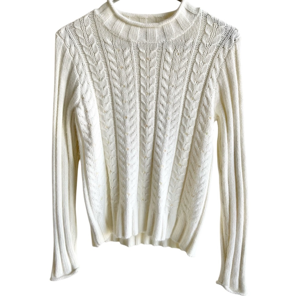 Gap Kids Girl Cable Knit Sequin Sweater Size XL (12)  Angora Blend Ivory Cream